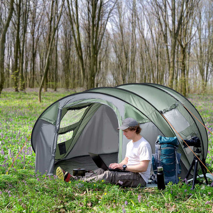 Camping tent for 4-5 people, dark green/grey, waterproof