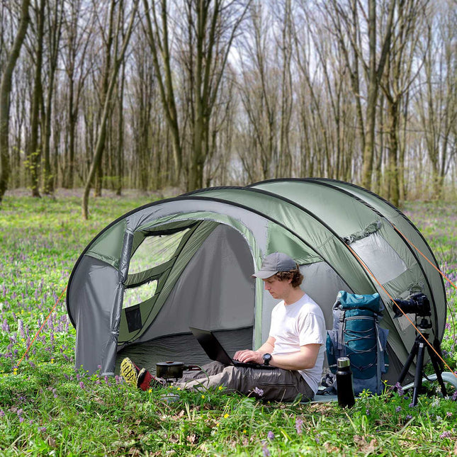 Camping tent for 4-5 people, dark green/grey, waterproof