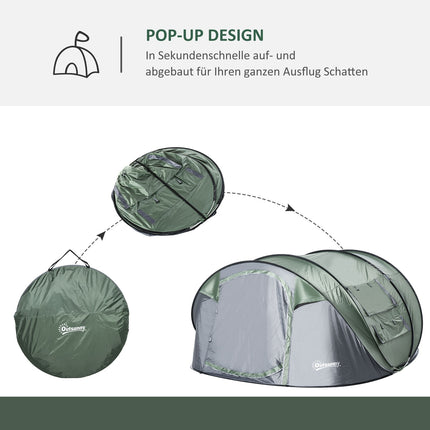 Camping tent for 4-5 people, dark green/grey, waterproof