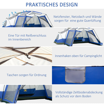 Camping tent for 6-8 people, waterproof dome with vestibule