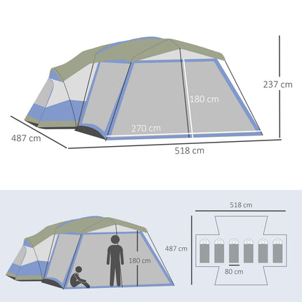 Camping tent for 6-8 people, waterproof dome with vestibule