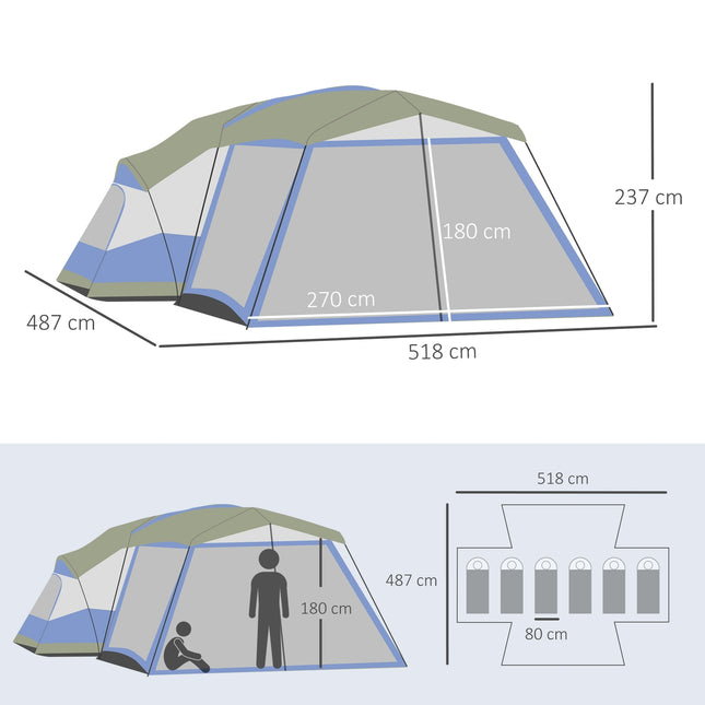 Camping tent for 6-8 people, waterproof dome with vestibule