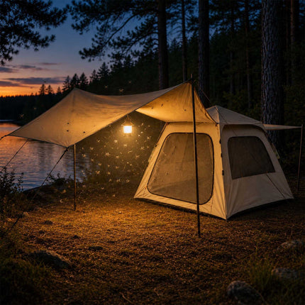 Camping Tent for 3–4 People with Awning, UV Protection