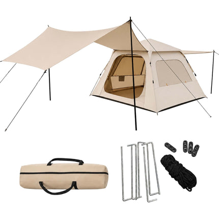 Camping Tent for 3–4 People with Awning, UV Protection