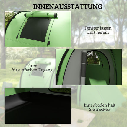 Camping Tent for 4, Waterproof, 2-Room, Dark Green