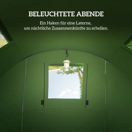 Camping Tent for 4, Waterproof, 2-Room, Dark Green