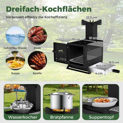 Camping Wood Stove with Pot Stand & Oven Pan