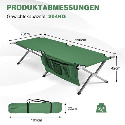 Camping bed camp bed folding camping bed single bed folding bed with side pocket 190 x 73 x 42cm green