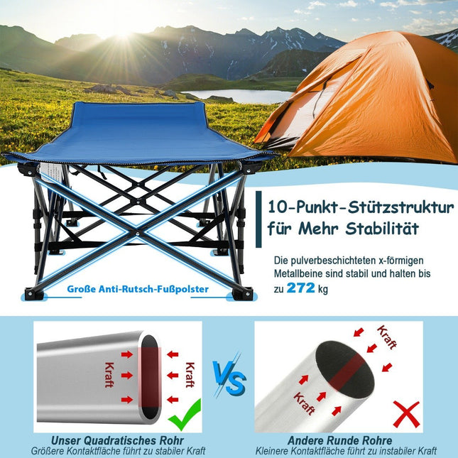 Camping bed, durable travel bed with headrest, 190 x 70 x 54 cm, blue
