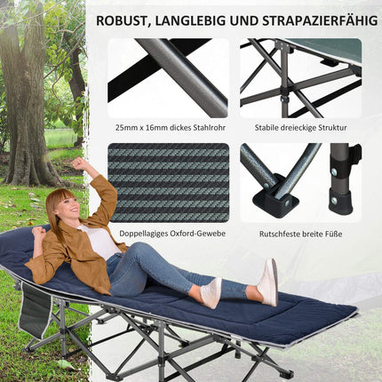 Campingbed opklapbaar kampeerbed opklapbed met kussen zijzakmatras logeerbed belastbaar tot 150 kg reizen buiten Oxford donkerblauw + grijs 188 x 64,5 x 53 cm Aosoom
