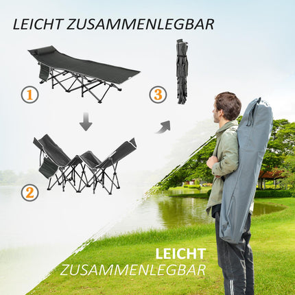 Campingbed opklapbaar kampeerbed opklapbed met kussen zijzakmatras logeerbed belastbaar tot 150 kg reizen buiten Oxford donkerblauw + grijs 188 x 64,5 x 53 cm Aosoom