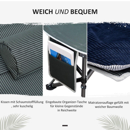 Campingbed opklapbaar kampeerbed opklapbed met kussen zijzakmatras logeerbed belastbaar tot 150 kg reizen buiten Oxford donkerblauw + grijs 188 x 64,5 x 53 cm Aosoom