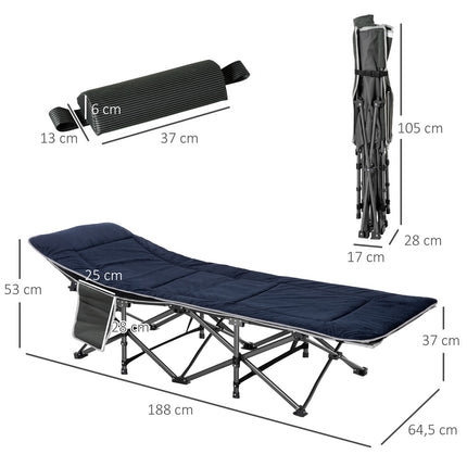 Campingbed opklapbaar kampeerbed opklapbed met kussen zijzakmatras logeerbed belastbaar tot 150 kg reizen buiten Oxford donkerblauw + grijs 188 x 64,5 x 53 cm Aosoom