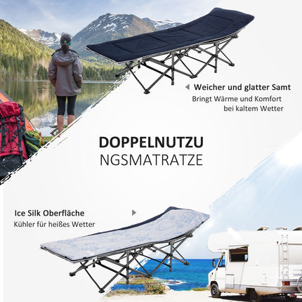Campingbed opklapbaar kampeerbed opklapbed met kussen zijzakmatras logeerbed belastbaar tot 150 kg reizen buiten Oxford donkerblauw + grijs 188 x 64,5 x 53 cm Aosoom