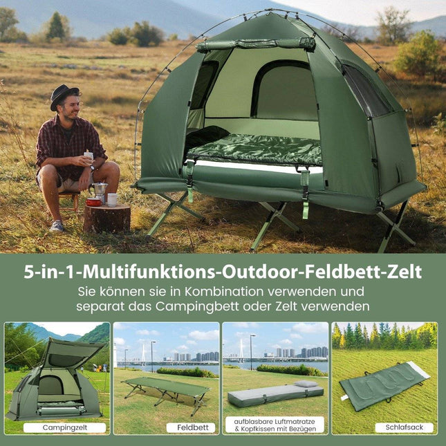 Camping bed with awning & air mattress & sleeping bag & pillow Camping lounger with carrying bag