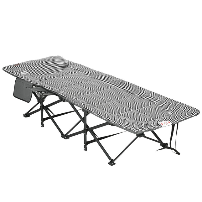 Camping bed with bag & cup holder, black, 120 kg capacity