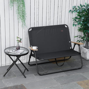 2-seater folding camping chair, portable with cup holder