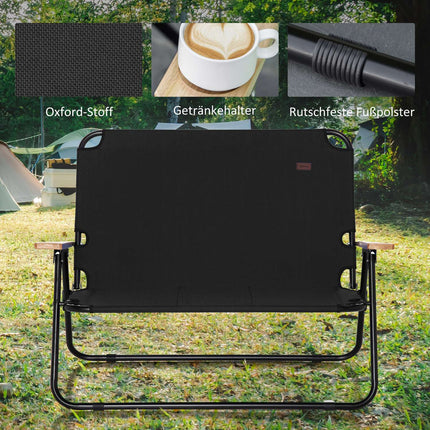 2-seater folding camping chair, portable with cup holder
