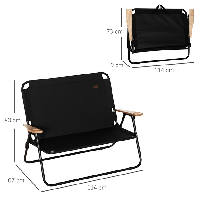 2-seater folding camping chair, portable with cup holder