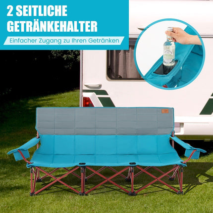 Camping chair for 3 people with padded seat &amp; Cup holder &amp; 450 kg load capacity blue
