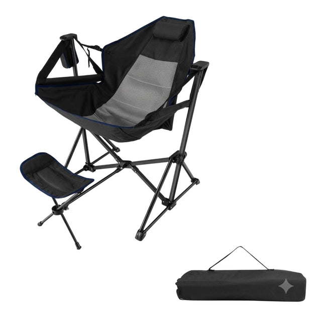 Camping chair with footrest &amp; adjustable backrest &amp; headrest &amp; cup holder fishing chair black