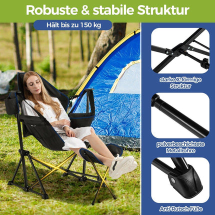 Camping chair with footrest &amp; adjustable backrest &amp; headrest &amp; cup holder fishing chair black