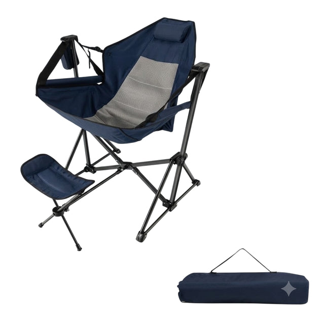 Camping chair with footrest &amp; adjustable backrest &amp; headrest &amp; cup holder fishing chair navy blue
