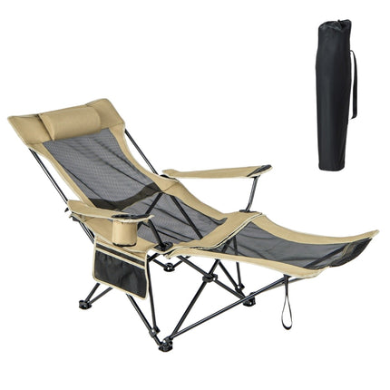 Camping chair with removable footrest & adjustable backrest & cup holder Khaki