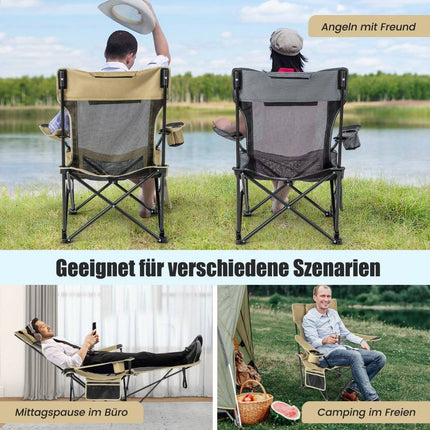 Camping chair with removable footrest & adjustable backrest & cup holder Khaki