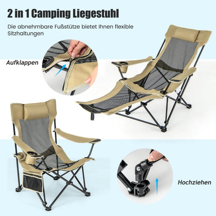 Camping chair with removable footrest & adjustable backrest & cup holder Khaki