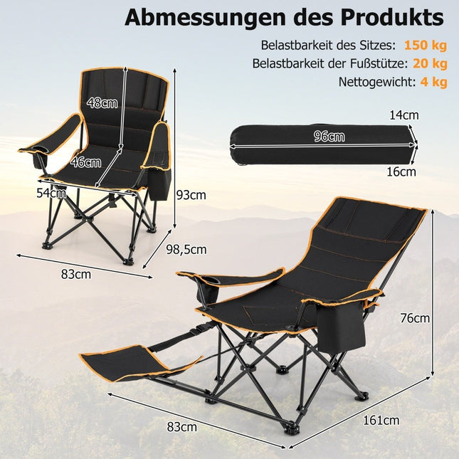 Camping chair with removable footrest & drink holder & cooler bag. Folding fishing chair