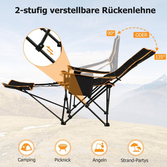 Camping chair with removable footrest & drink holder & cooler bag. Folding fishing chair