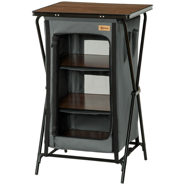 Portable Collapsible Camping Kitchen with Shelves - Dark Grey