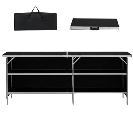 Camping cupboard foldable portable camping kitchen with 2 tier shelves 206 x 38 x 83 cm black
