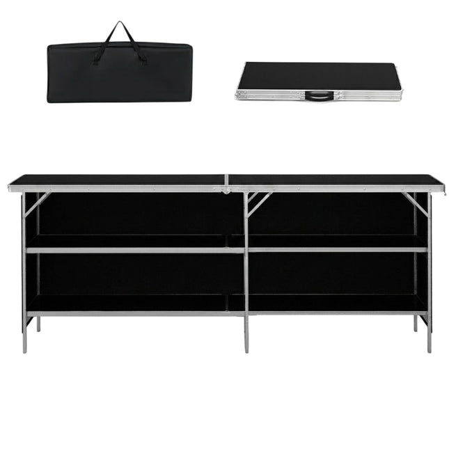 Camping cupboard foldable portable camping kitchen with 2 tier shelves 206 x 38 x 83 cm black