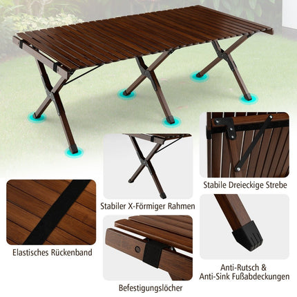 Camping table folding picnic table with carry bag roll-up bamboo table 122 x 60 x 43.5 cm coffee