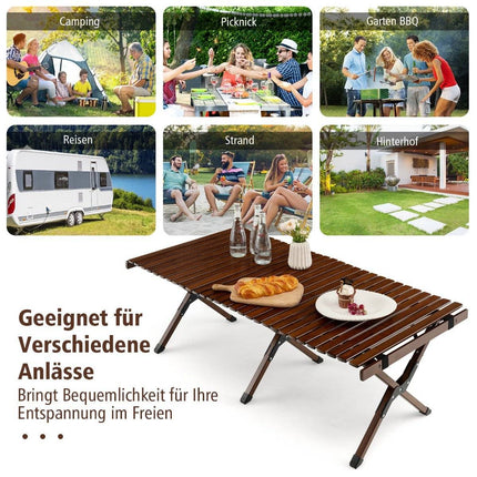 Camping table folding picnic table with carry bag roll-up bamboo table 122 x 60 x 43.5 cm coffee