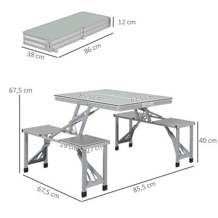Folding aluminum camping table with 4 chairs - lightweight