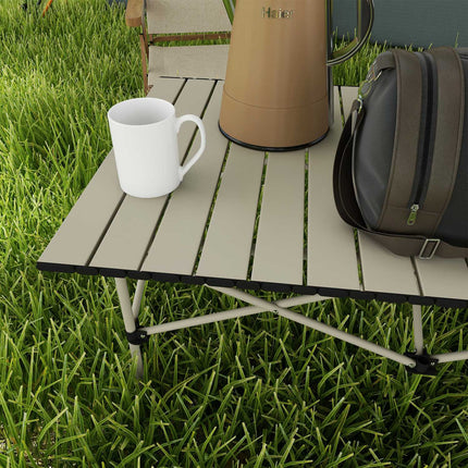 Folding aluminum camping table - light, 95 x 55 cm, khaki