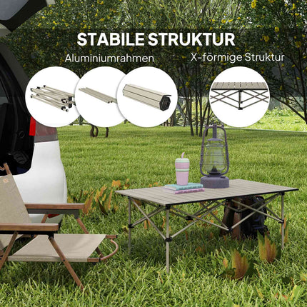 Folding aluminum camping table - light, 95 x 55 cm, khaki
