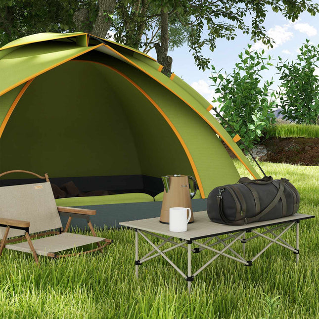 Folding aluminum camping table - light, 95 x 55 cm, khaki