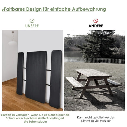 Camping table set folding picnic table with benches black