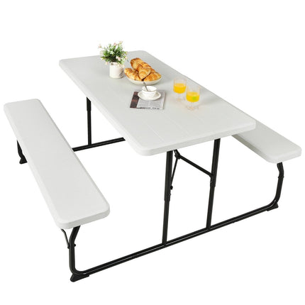 Camping table set folding picnic table with benches white