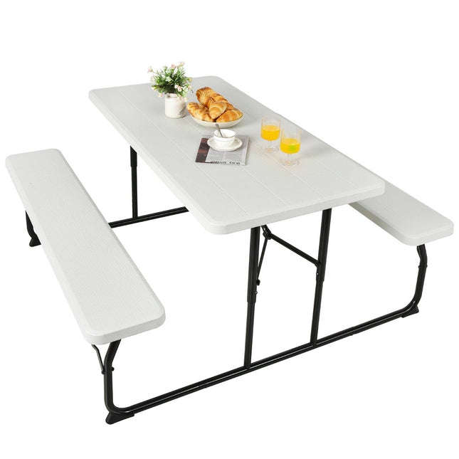 Camping table set folding picnic table with benches white