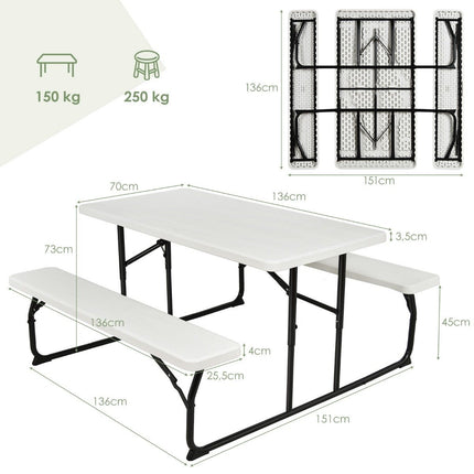 Camping table set folding picnic table with benches white