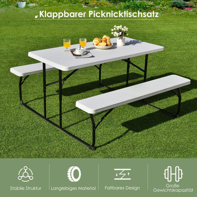 Camping table set folding picnic table with benches white
