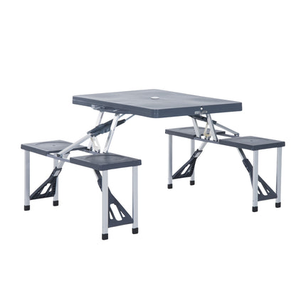 Camping table set in aluminum with 4 folding seats