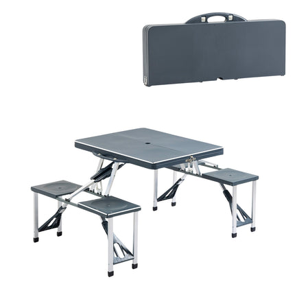 Camping table set in aluminum with 4 folding seats