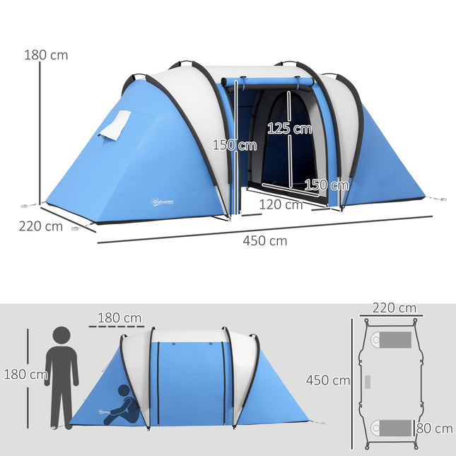 Lightweight tent for 4-5 people, water-repellent, 3 rooms