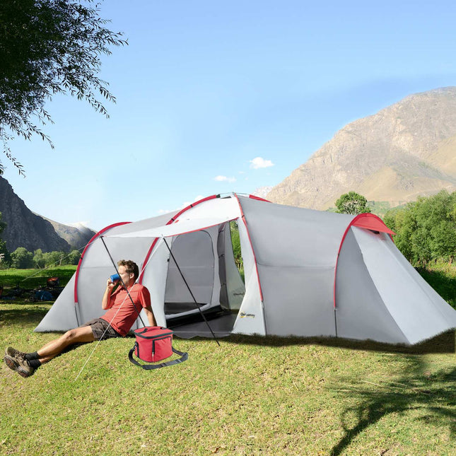 6-person tunnel camping tent, windproof UV50+, 2 bedrooms